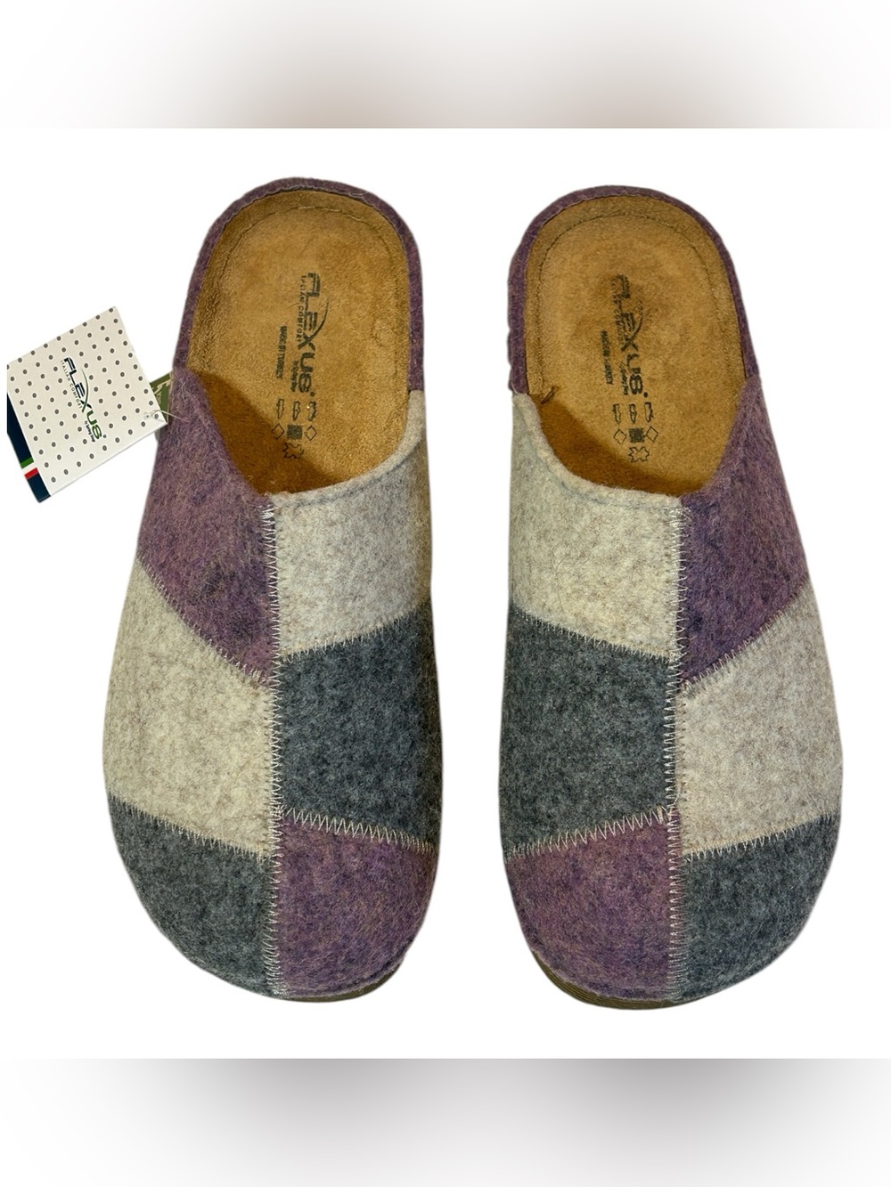 Flexus by Spring Step Felt Clog Slippers Patchwork  Comfort Mules EU 40 US 9